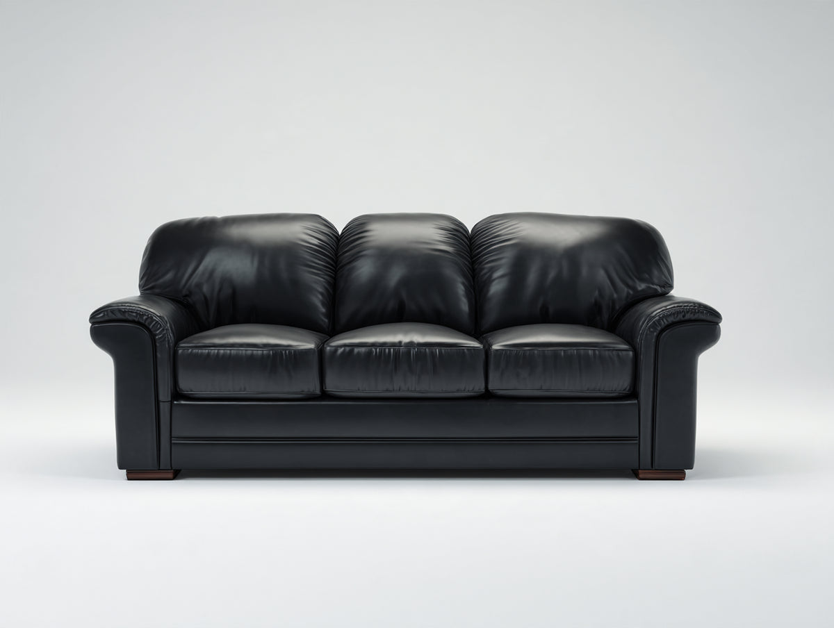 Divani a 3 posti - Pelle-Legno - 210 x 92 x 95 cm - Nero - Stile classico contemporaneo