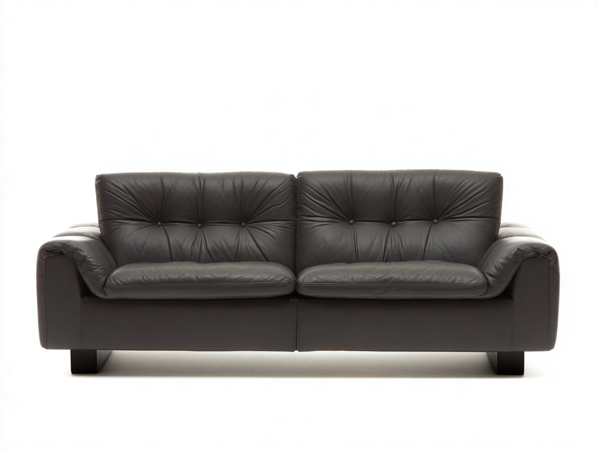 Divano a due posti - Pelle-Legno - 185 x 92 x 88 cm - Nero - Stile contemporaneo trapuntato