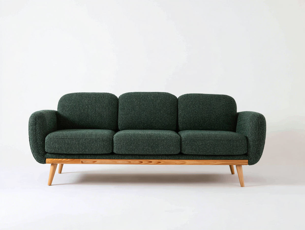 Divani a 3 posti - Tessuto-Legno - 206 x 86 x 84 cm - Verde scuro - Stile moderno di metà secolo