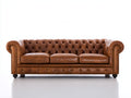 Divani a 3 posti - Pelle-Legno-Metallo - 224 x 92 x 79 cm - Marrone cognac - Stile Chesterfield vintage