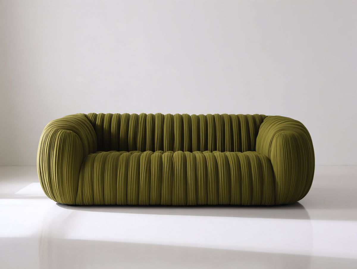 Divani a 3 posti - Tessuto - 215 x 95 x 75 cm - Verde oliva - Stile organico moderno
