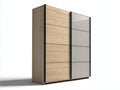 Armadio con ante scorrevoli - Legno-Vetro-Metallo - 160 x 60 x 210 cm - Legno naturale chiaro-Grigio-Nero - Moderno