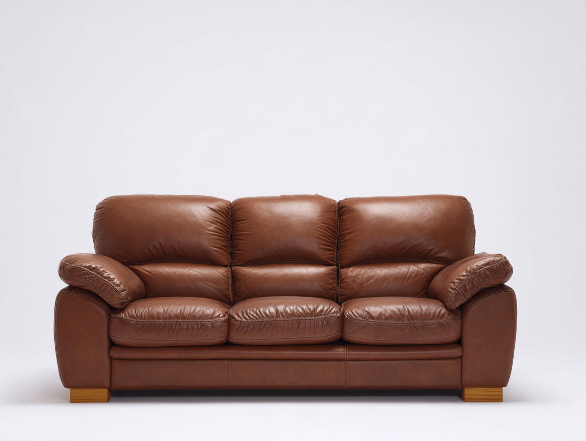 Divani a 3 posti - Pelle-Legno - 210 x 92 x 96 cm - Marrone - Stile classico contemporaneo