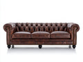 Divani a 3 posti - Pelle-Legno - 220 x 90 x 75 cm - Marrone - Stile Chesterfield