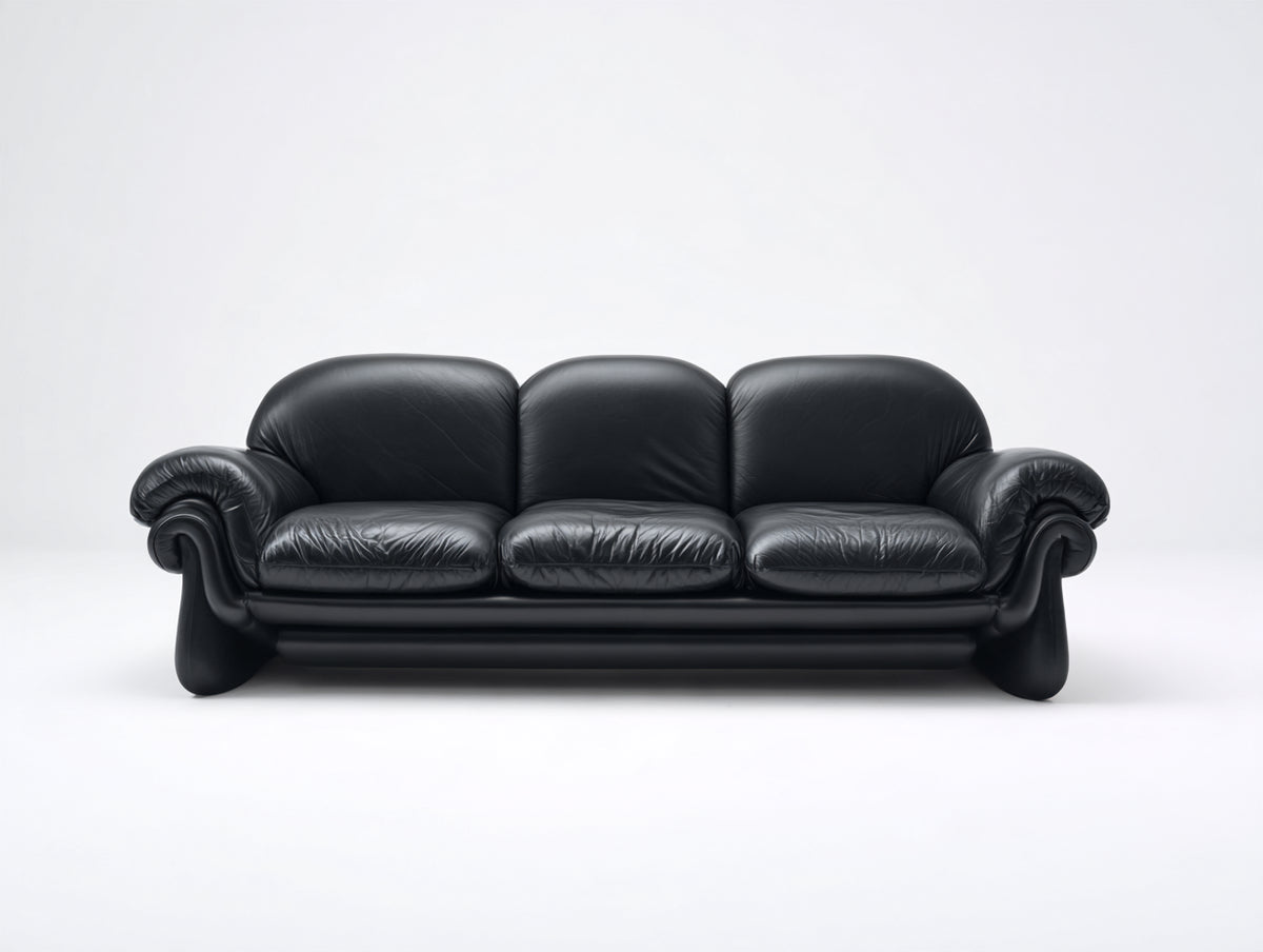 Divani a 3 posti - Pelle - 218 x 96 x 88 cm - Nero - Stile moderno scultoreo