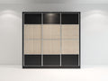 Armadio con ante scorrevoli - Legno-Tessuto-Metallo - 180 x 60 x 210 cm - Nero-Beige-Argento - Moderno