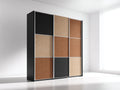 Armadio con ante scorrevoli - Legno-Sughero-Metallo - 180 x 60 x 210 cm - Nero-Marrone chiaro-Marrone - Moderno