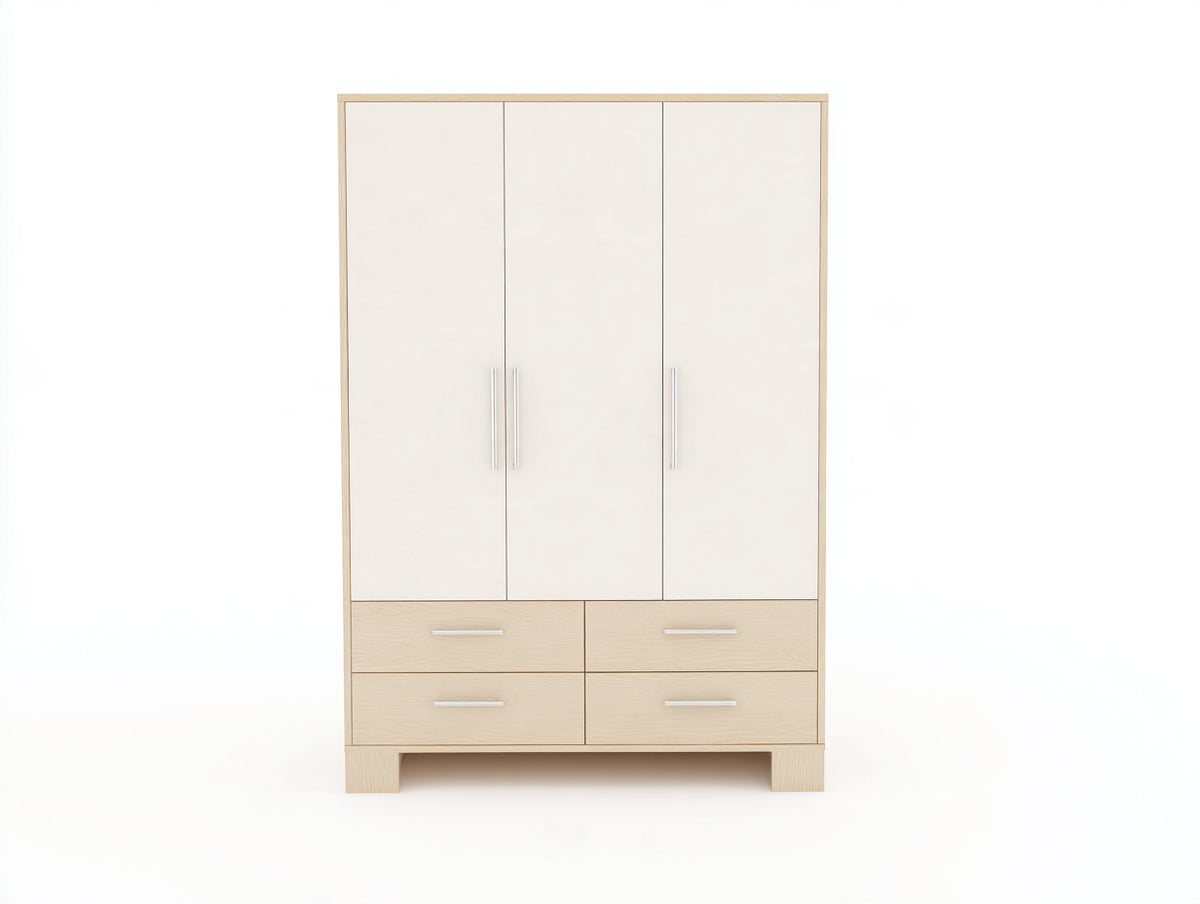 Armadio a 3 ante - Legno-Metallo - 120 x 52 x 190 cm - Bianco-Legno naturale chiaro - Moderno