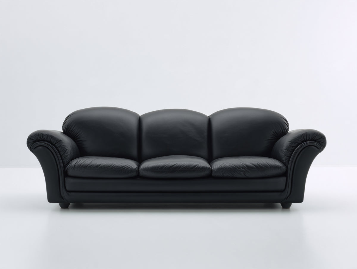 Divani a 3 posti - Pelle - 216 x 94 x 90 cm - Nero - Stile moderno con braccioli curvi