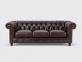 Divani a 3 posti - Pelle-Legno-Metallo - 222 x 91 x 78 cm - Marrone scuro - Stile Chesterfield classico