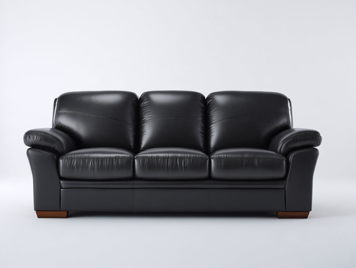 Divani a 3 posti - Pelle-Legno - 212 x 94 x 96 cm - Nero - Stile contemporaneo classico