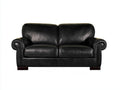 Divano a due posti - Pelle-Legno - 174 x 90 x 89 cm - Nero - Stile classico con braccioli arrotolati