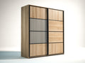 Armadio con ante scorrevoli - Legno-Metallo - 160 x 58 x 205 cm - Legno naturale chiaro-Grigio-Nero - Moderno