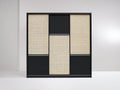 Armadio con ante scorrevoli - Legno-Rattan-Metallo - 170 x 58 x 200 cm - Nero-Beige - Moderno