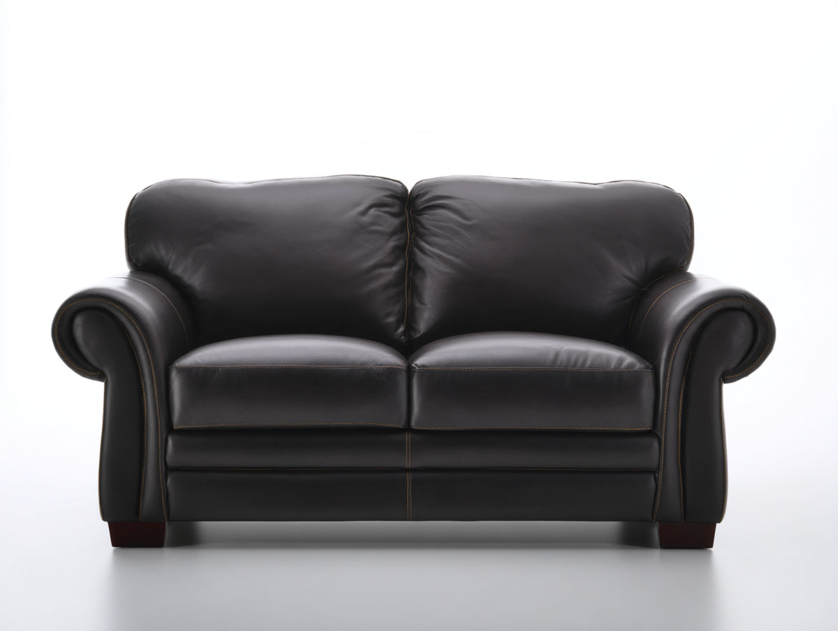 Divano a due posti - Pelle-Legno - 175 x 91 x 91 cm - Nero - Stile classico con braccioli arrotolati