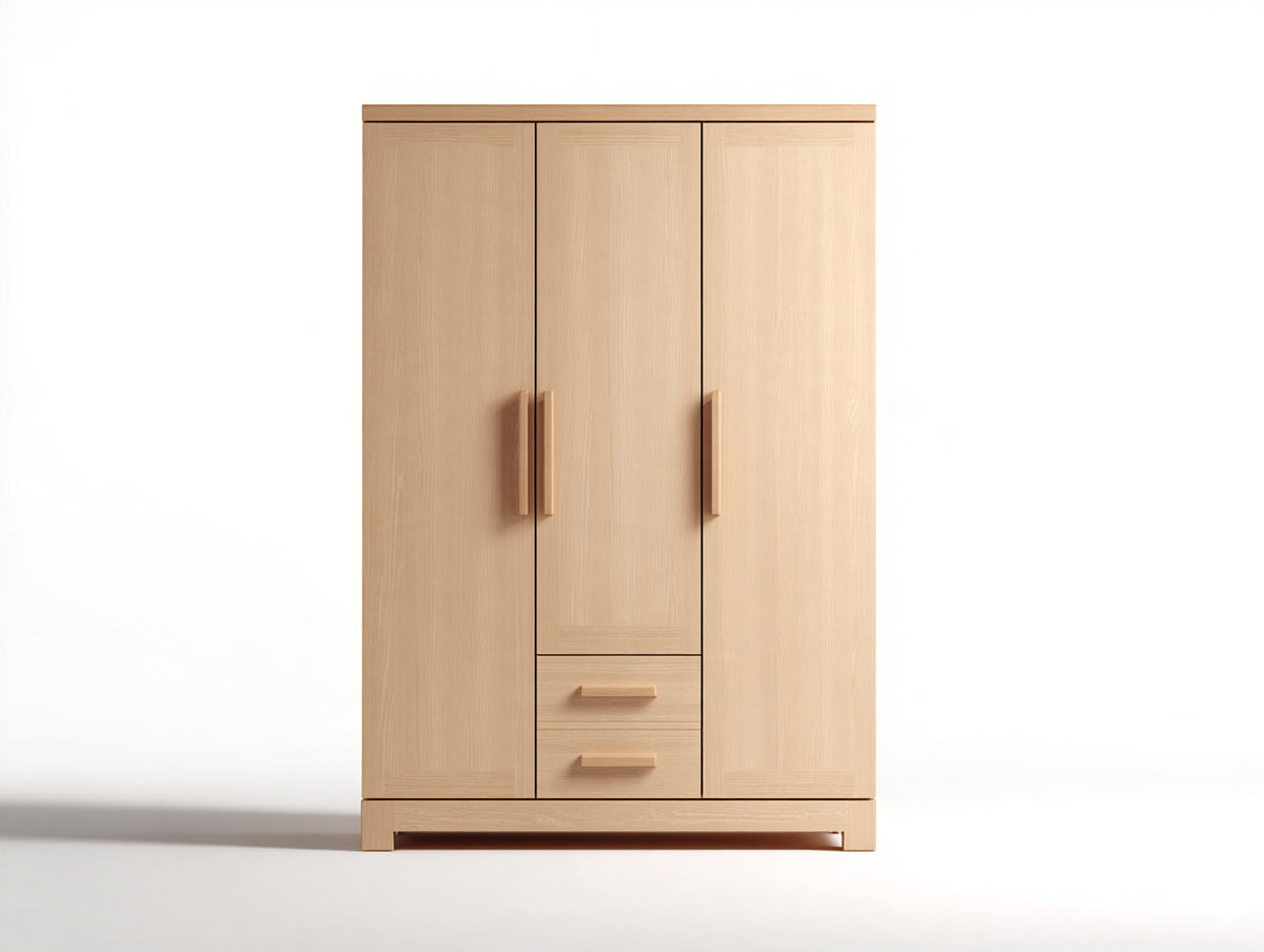 Armadio a 3 ante - Legno - 115 x 52 x 185 cm - Legno naturale chiaro - Moderno