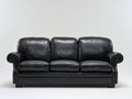 Divani a 3 posti - Pelle-Legno-Metallo - 214 x 93 x 96 cm - Nero - Stile classico con braccioli arrotolati