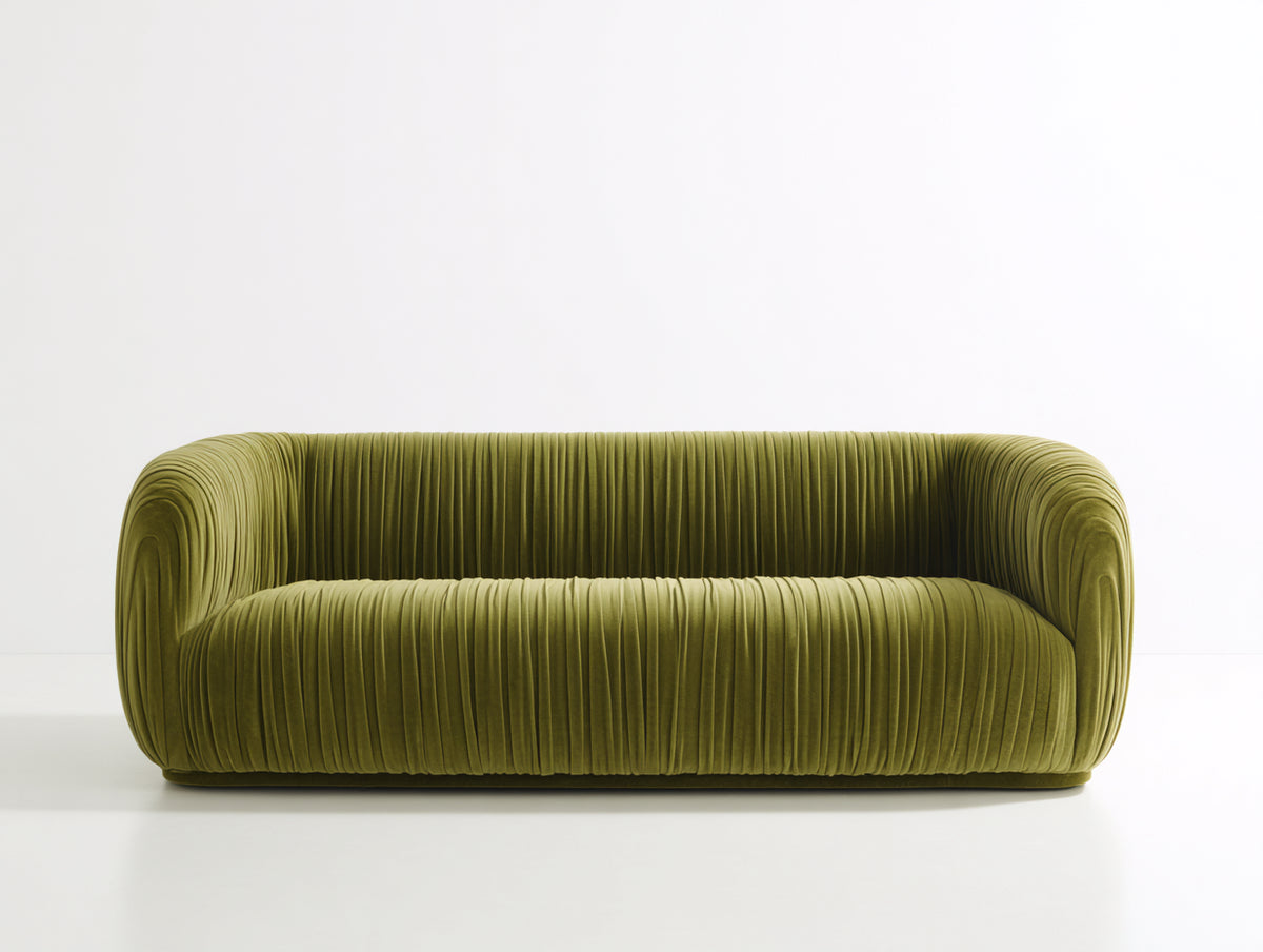Divani a 3 posti - Velluto - 220 x 98 x 76 cm - Verde oliva - Stile organico contemporaneo