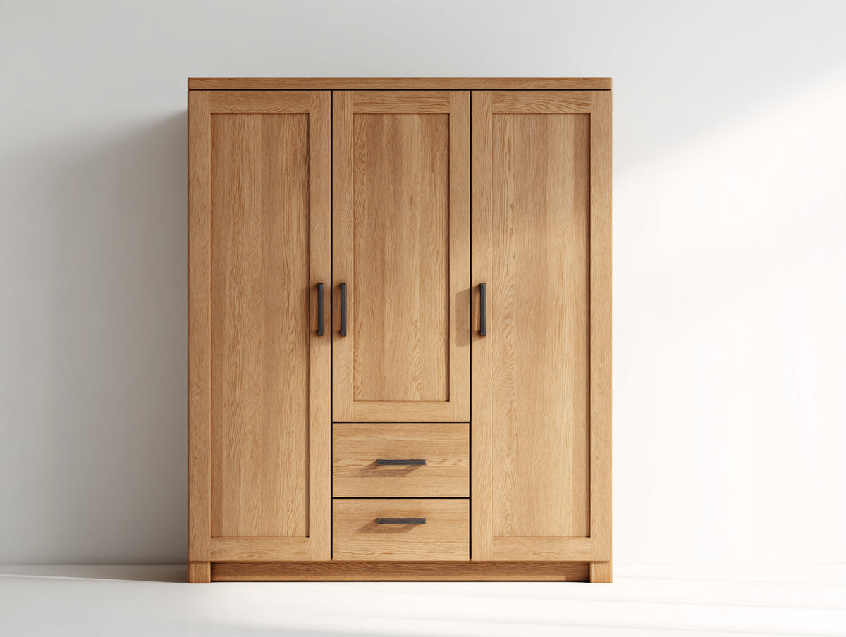 Armadio a 3 ante - Legno-Metallo - 125 x 55 x 190 cm - Marrone chiaro - Classico moderno