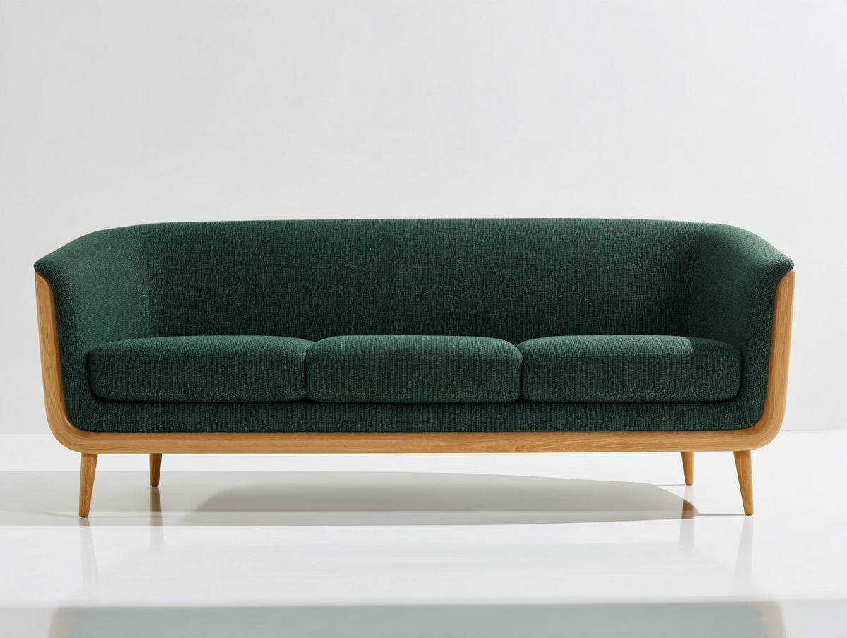 Divani a 3 posti - Tessuto-Legno - 208 x 84 x 82 cm - Verde scuro - Stile moderno di metà secolo