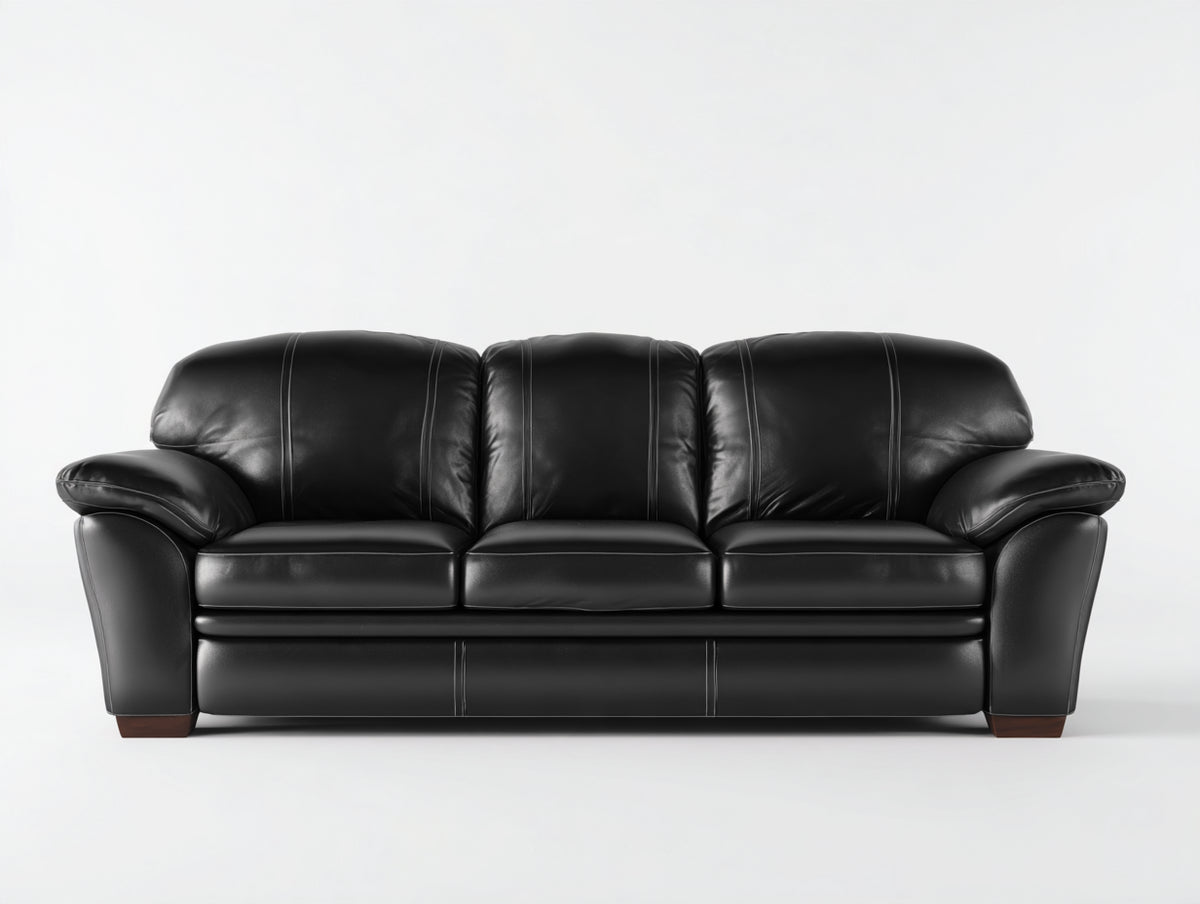 Divani a 3 posti - Pelle-Legno - 213 x 95 x 97 cm - Nero - Stile contemporaneo imbottito