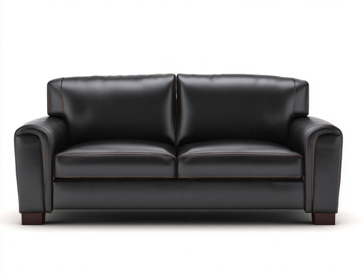Divano a due posti - Pelle-Legno - 182 x 90 x 86 cm - Nero - Stile contemporaneo essenziale