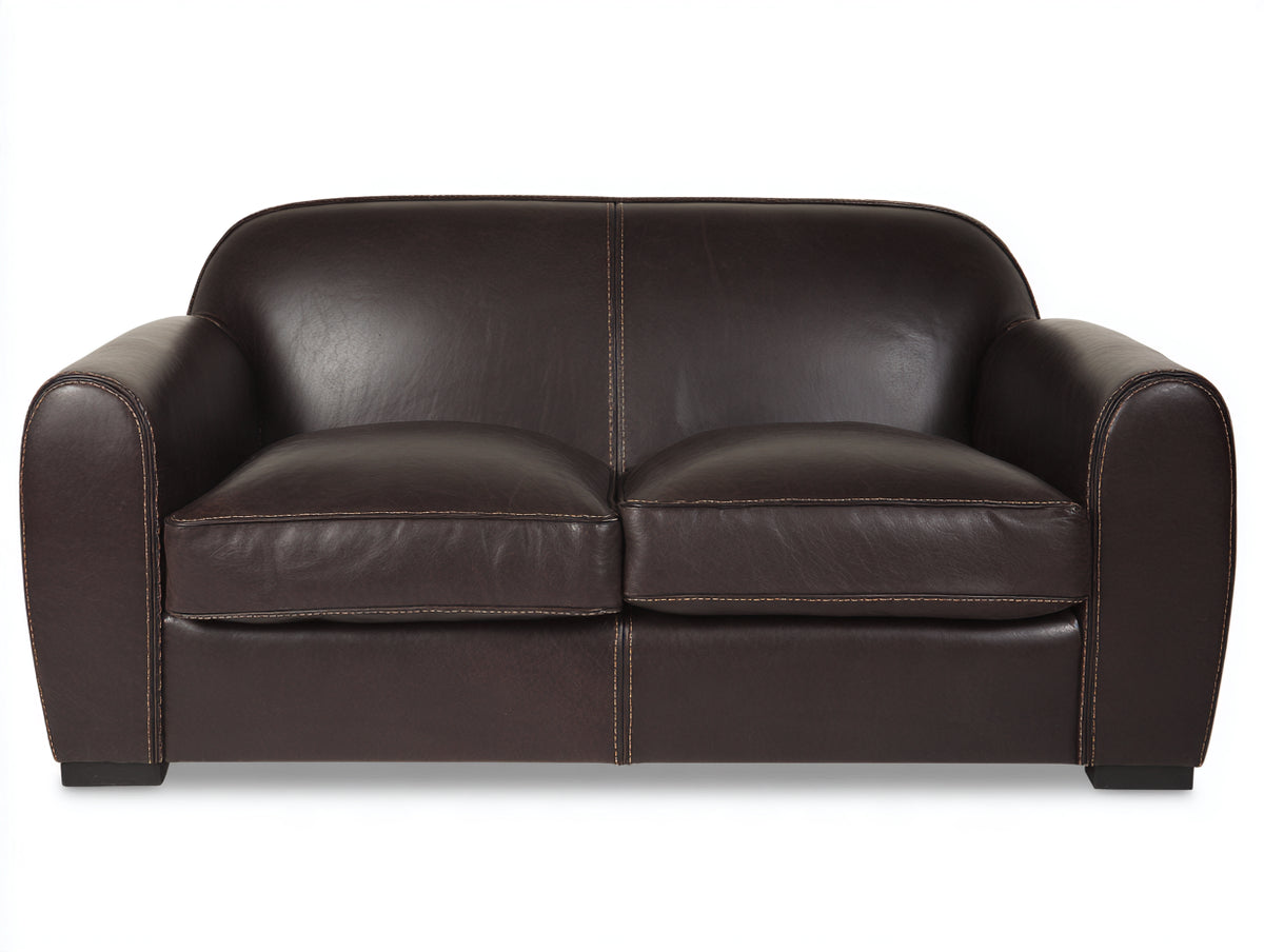 Divano a due posti - Pelle-Legno - 178 x 90 x 84 cm - Marrone scuro - Stile classico compatto