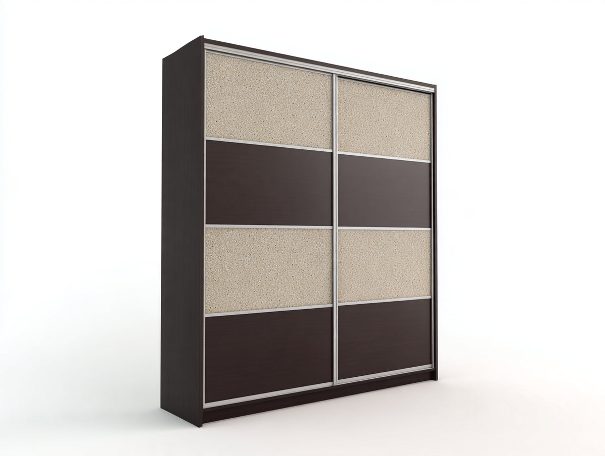 Armadio con ante scorrevoli - Legno-Sughero-Metallo - 160 x 58 x 205 cm - Marrone scuro-Beige-Argento - Moderno