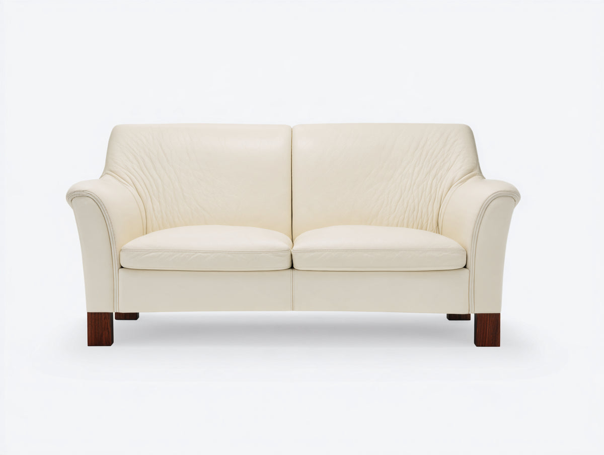 Divano a due posti - Pelle-Legno - 176 x 89 x 87 cm - Bianco crema - Stile classico contemporaneo