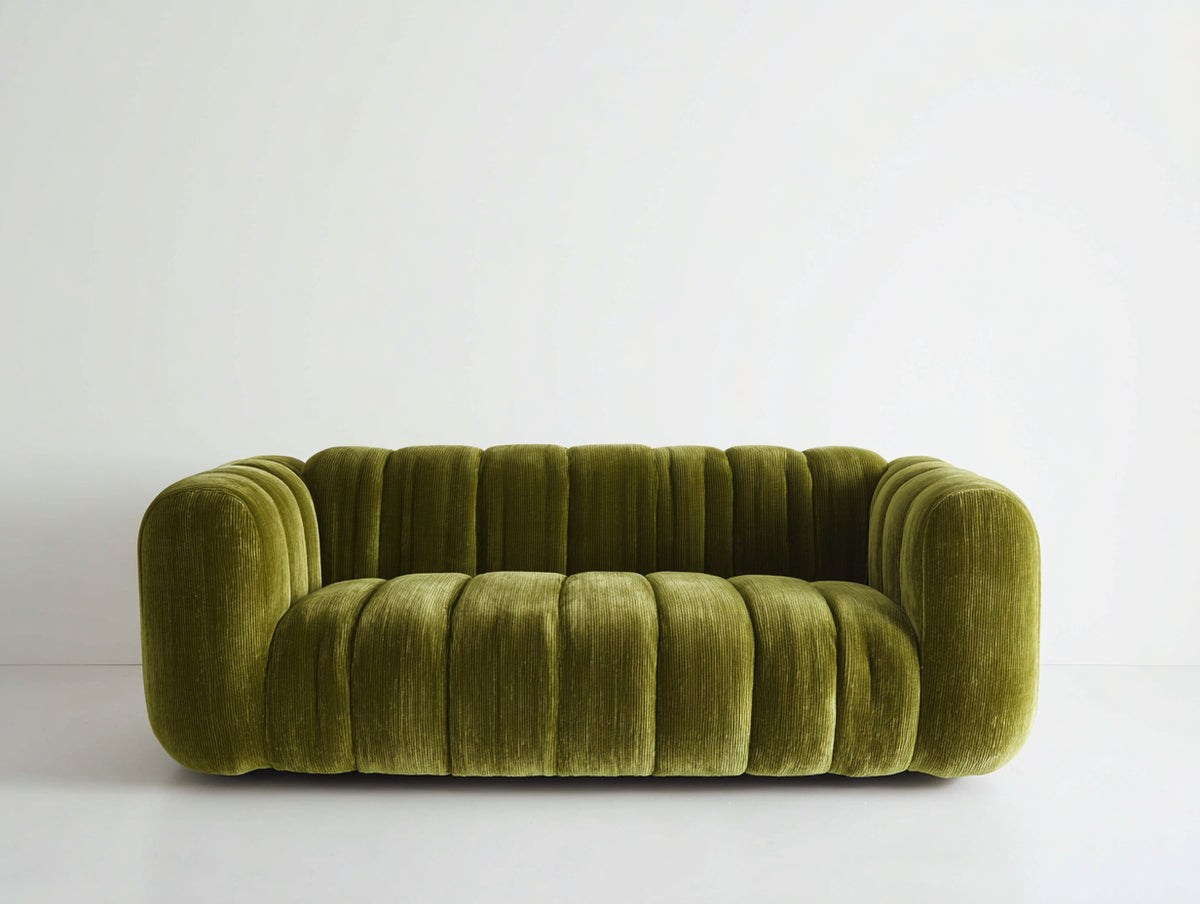 Divani a 3 posti - Velluto - 218 x 96 x 78 cm - Verde oliva - Stile scultoreo moderno