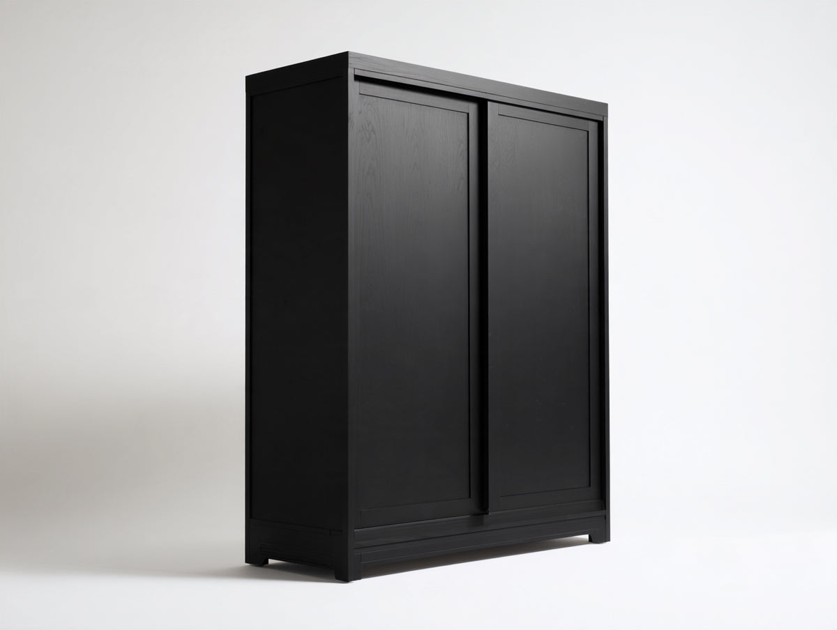 Armadio con ante scorrevoli - Legno - 140 x 58 x 195 cm - Nero - Moderno