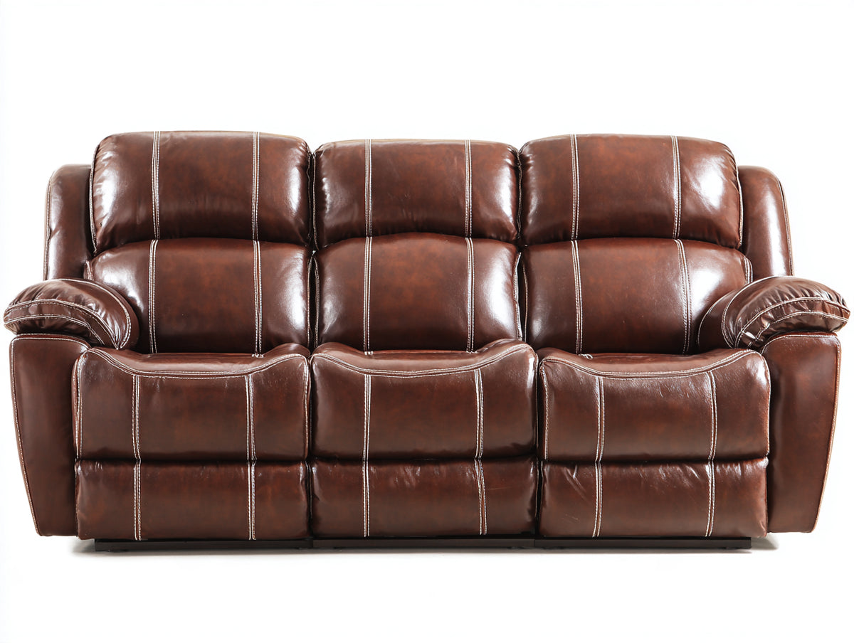 Divani a 3 posti - Pelle-Metallo - 215 x 95 x 105 cm - Marrone - Stile moderno reclinabile