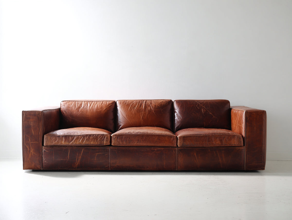 Divani a 3 posti - Pelle - 220 x 95 x 82 cm - Marrone cuoio - Stile vintage contemporaneo