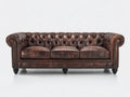 Divani a 3 posti - Pelle-Legno-Metallo - 225 x 92 x 76 cm - Marrone - Stile Chesterfield